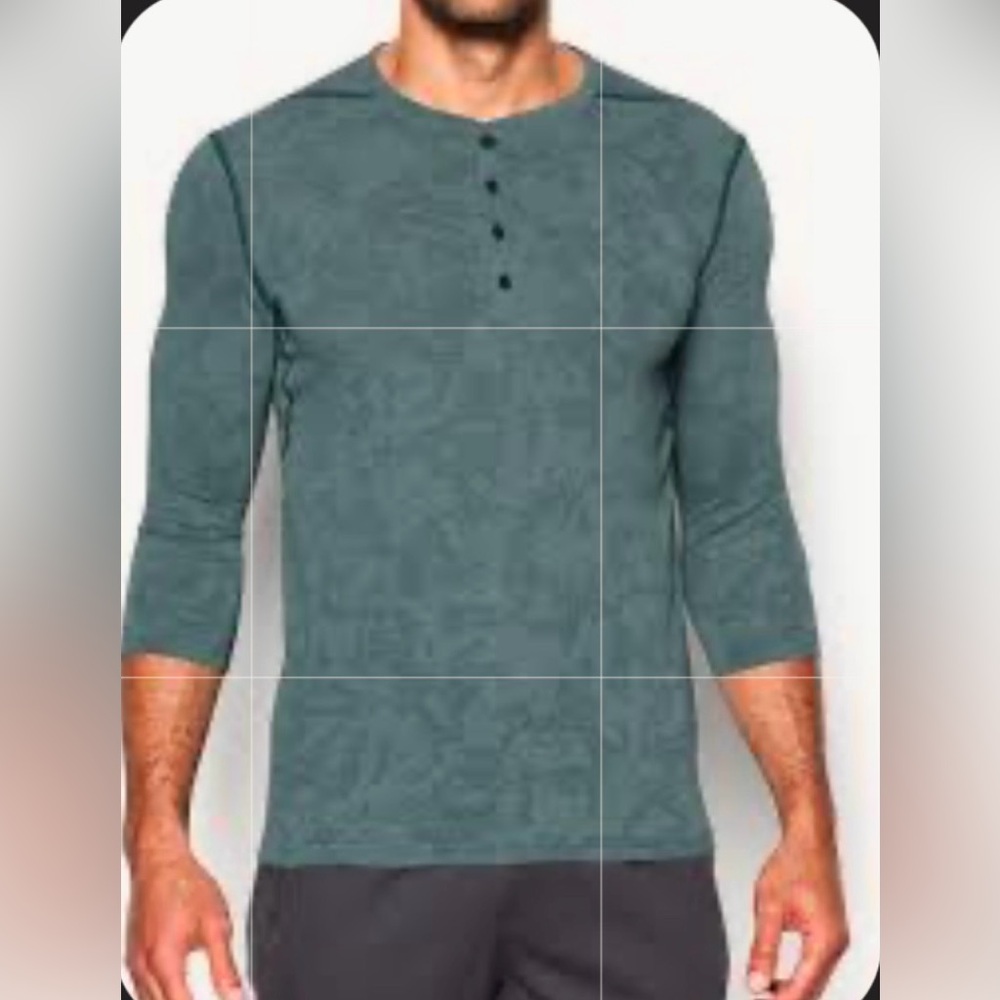 Under Armour Green Henley 3/4 Sleeve Fitted Heat Gear Shirt Men’s Size XL